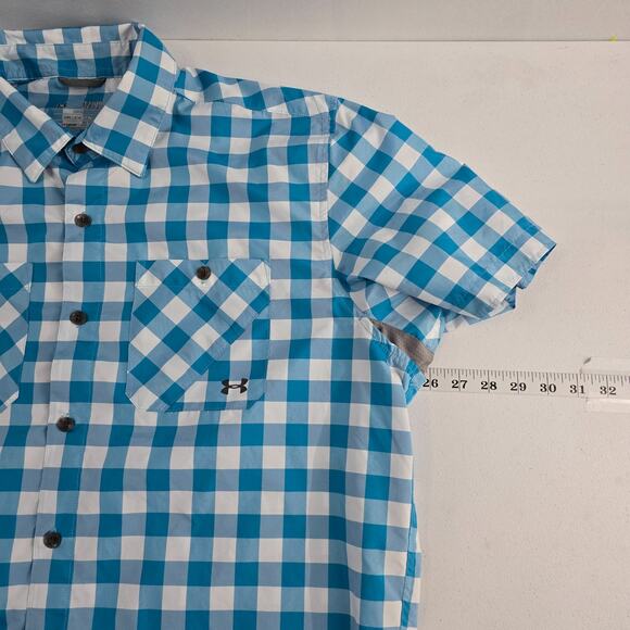 Under Armour HeatGear Men’s XL Blue Gingham Check Short Sleeve Button-Up shirt - Picture 5 of 10